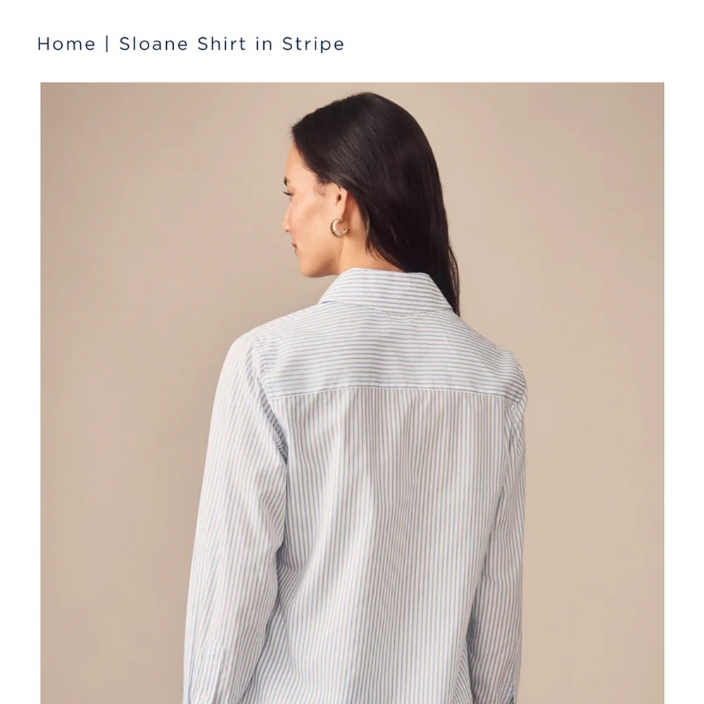 J. McLaughlin Teal and White Striped Sloane Shirt Silk Blend - Picture 3 of 11